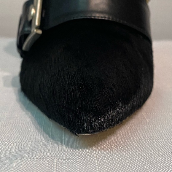 Manolo Blahnik Toapa Studded Mixed Media Ankle Boot Black 8.5B US Dyed Calf Hair - Picture 6 of 16